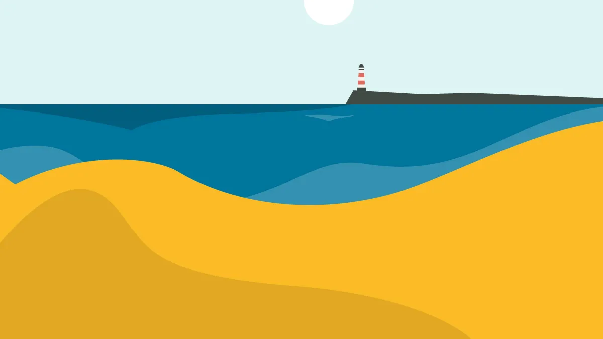 Illustration of a beach with a boat in the distance